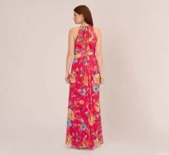 Adrianna Papell Floral Chiffon Halter Gown With Illusion Details In Pink Multi 9 Adrianna Papell Floral Chiffon Halter Gown With Illusion Details In Pink Multi -Allure Attire AP1E210560 AE970 Regular Back