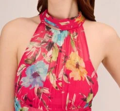 Adrianna Papell Floral Chiffon Halter Gown With Illusion Details In Pink Multi 8 Adrianna Papell Floral Chiffon Halter Gown With Illusion Details In Pink Multi -Allure Attire AP1E210560 AE970 Regular Detail