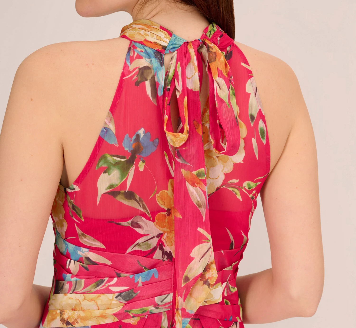 Adrianna Papell Floral Chiffon Halter Gown With Illusion Details In Pink Multi 5 Adrianna Papell Floral Chiffon Halter Gown With Illusion Details In Pink Multi - Image 5