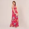 Adrianna Papell Floral Chiffon Halter Gown With Illusion Details In Pink Multi
