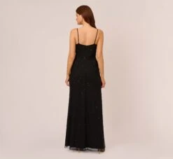 Adrianna Papell Art Deco Beaded Mermaid Gown With Cowl Neckline In Black -Allure Attire AP1E210577 AA002 Regular Back