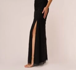 Adrianna Papell Art Deco Beaded Mermaid Gown With Cowl Neckline In Black -Allure Attire AP1E210577 AA002 Regular Lifestyle