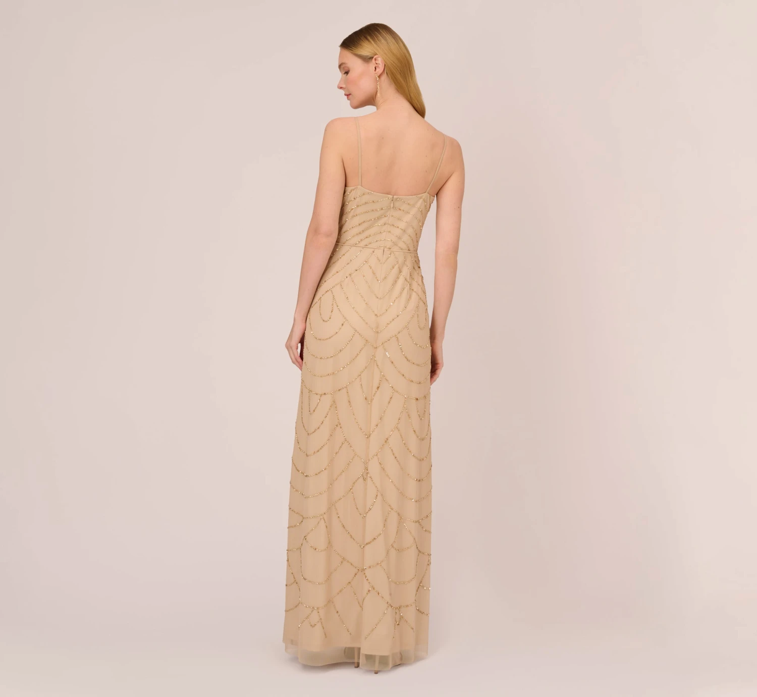 Adrianna Papell Art Deco Beaded Mermaid Gown With Cowl Neckline In Champagne Gold 4 Adrianna Papell Art Deco Beaded Mermaid Gown With Cowl Neckline In Champagne Gold - Image 4
