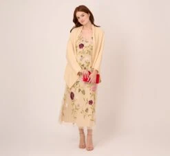 Adrianna Papell Multicolor Floral Beaded Ankle-Length Dress With Sheer Details In Light Champagne -Allure Attire AP1E210579 AE273 Regular Lifestyle2