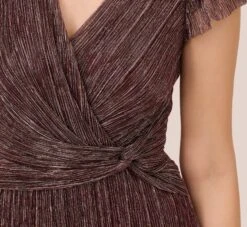 Adrianna Papell Metallic Crinkle Wide Leg Jumpsuit With Short Sleeves In Plum -Allure Attire AP1E210616 AD541 Regular Lifestyle
