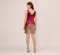 Adrianna Papell Ombre Sequin Sleeveless Sheath Dress With V-Back In Cassis -Allure Attire AP1E210626 AC507 Regular Back