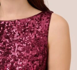 Adrianna Papell Ombre Sequin Sleeveless Sheath Dress With V-Back In Cassis -Allure Attire AP1E210626 AC507 Regular Detail