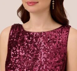 Adrianna Papell Ombre Sequin Sleeveless Sheath Dress With V-Back In Cassis -Allure Attire AP1E210626 AC507 Regular Lifestyle