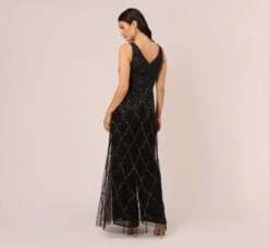Adrianna Papell Beaded Wide Leg Jumpsuit With Georgette Overlay In Black -Allure Attire AP1E210644 AA002 Regular Back