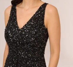 Adrianna Papell Beaded Wide Leg Jumpsuit With Georgette Overlay In Black -Allure Attire AP1E210644 AA002 Regular Detail