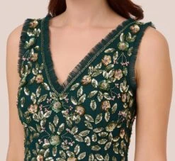 Adrianna Papell Floral Beaded Midi Dress With Godet Skirt In Gem Green 8 Adrianna Papell Floral Beaded Midi Dress With Godet Skirt In Gem Green -Allure Attire AP1E210652 AW303 Regular Detail