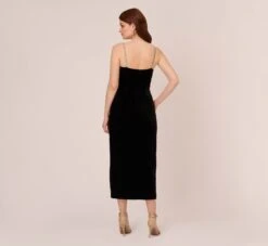 Adrianna Papell Velvet Ankle-Length Wrap Gown With Stone Straps In Black -Allure Attire AP1E210665 AA002 Regular Back