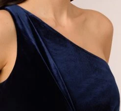Adrianna Papell One Shoulder Velvet Jumpsuit With Draped Accent In Midnight -Allure Attire AP1E210667 AB411 Regular Lifestyle