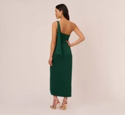 Adrianna Papell Satin Crepe One Shoulder Gown With Metal Ring Accent In Deep Forest -Allure Attire AP1E210669 AH303 Regular Back