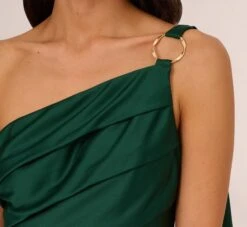 Adrianna Papell Satin Crepe One Shoulder Gown With Metal Ring Accent In Deep Forest -Allure Attire AP1E210669 AH303 Regular Detail
