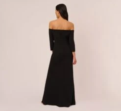 Adrianna Papell Off The Shoulder Cascading Ruffle Gown In Black -Allure Attire AP1E210672 AA002 Regular Back