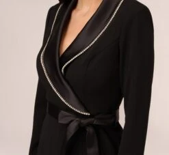 Adrianna Papell Long Sleeve Tuxedo Jumpsuit With Crystal Trim In Black -Allure Attire AP1E210678 AA002 Regular Detail