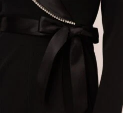 Adrianna Papell Long Sleeve Tuxedo Jumpsuit With Crystal Trim In Black -Allure Attire AP1E210678 AA002 Regular Lifestyle