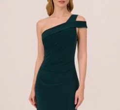Adrianna Papell One Shoulder Column Gown With Cutout Shoulder In Hunter -Allure Attire AP1E210679 AE303 Regular Lifestyle