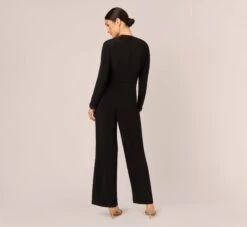 Adrianna Papell Embellished Jersey Jumpsuit With Asymmetric Neck In Black -Allure Attire AP1E210682 AA002 Regular Back