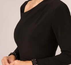 Adrianna Papell Embellished Jersey Jumpsuit With Asymmetric Neck In Black -Allure Attire AP1E210682 AA002 Regular Detail