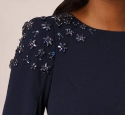 Adrianna Papell Crepe Mermaid Gown With Beaded Cape Sleeves In Midnight 10 Adrianna Papell Crepe Mermaid Gown With Beaded Cape Sleeves In Midnight -Allure Attire AP1E210756 AB411 Regular Lifestyle