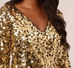 Adrianna Papell Sequin Sheath Dress With Flared Sleeves In Gold -Allure Attire AP1E210771 AA038 Regular Lifestyle