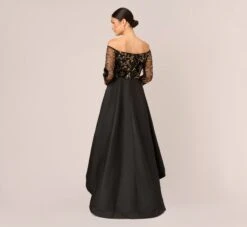 Adrianna Papell Beaded Taffeta Ball Gown With Three-Quarter Sleeves In Black Gold 9 Adrianna Papell Beaded Taffeta Ball Gown With Three-Quarter Sleeves In Black Gold -Allure Attire AP1E210782 AA967 Regular Back