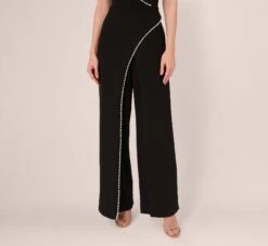 Adrianna Papell Sleeveless Crepe Tuxedo Jumpsuit With Pearl Trim In Black -Allure Attire AP1E210836 AA002 Regular Lifestyle