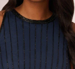 Adrianna Papell Line Beaded Blouson Mermaid Gown With Halter Neckline In Navy Black -Allure Attire AP1E210842 AB410 Regular Lifestyle