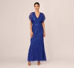 Adrianna Papell Beaded Mermaid Gown With Dolman Sleeves In Ultra Blue 12 Adrianna Papell Beaded Mermaid Gown With Dolman Sleeves In Ultra Blue -Allure Attire AP1E210884 AZ401 Regular Side