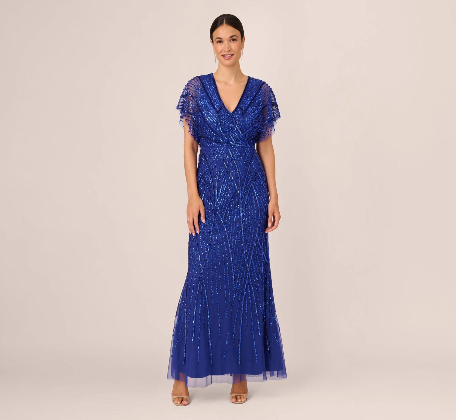 Adrianna Papell Beaded Mermaid Gown With Dolman Sleeves In Ultra Blue 6 Adrianna Papell Beaded Mermaid Gown With Dolman Sleeves In Ultra Blue - Image 6