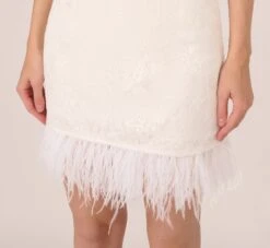 Adrianna Papell Sleeveless Floral Lace Dress With Feather Trim In Ivory -Allure Attire AP1E210888 AA194 Regular Lifestyle