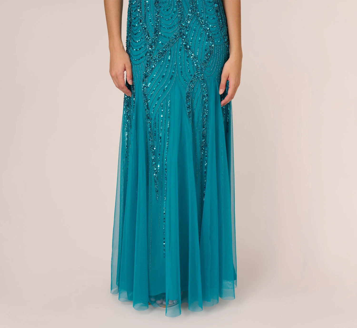 Adrianna Papell Beaded Halter Gown With Godet Skirt In Teal 5 Adrianna Papell Beaded Halter Gown With Godet Skirt In Teal - Image 5