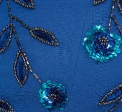 Adrianna Papell 3D Floral Beaded Dress With Sheer Short Sleeves In Blue Horizon 13 Adrianna Papell 3D Floral Beaded Dress With Sheer Short Sleeves In Blue Horizon -Allure Attire AP1E210974 AD402 Regular Alternate