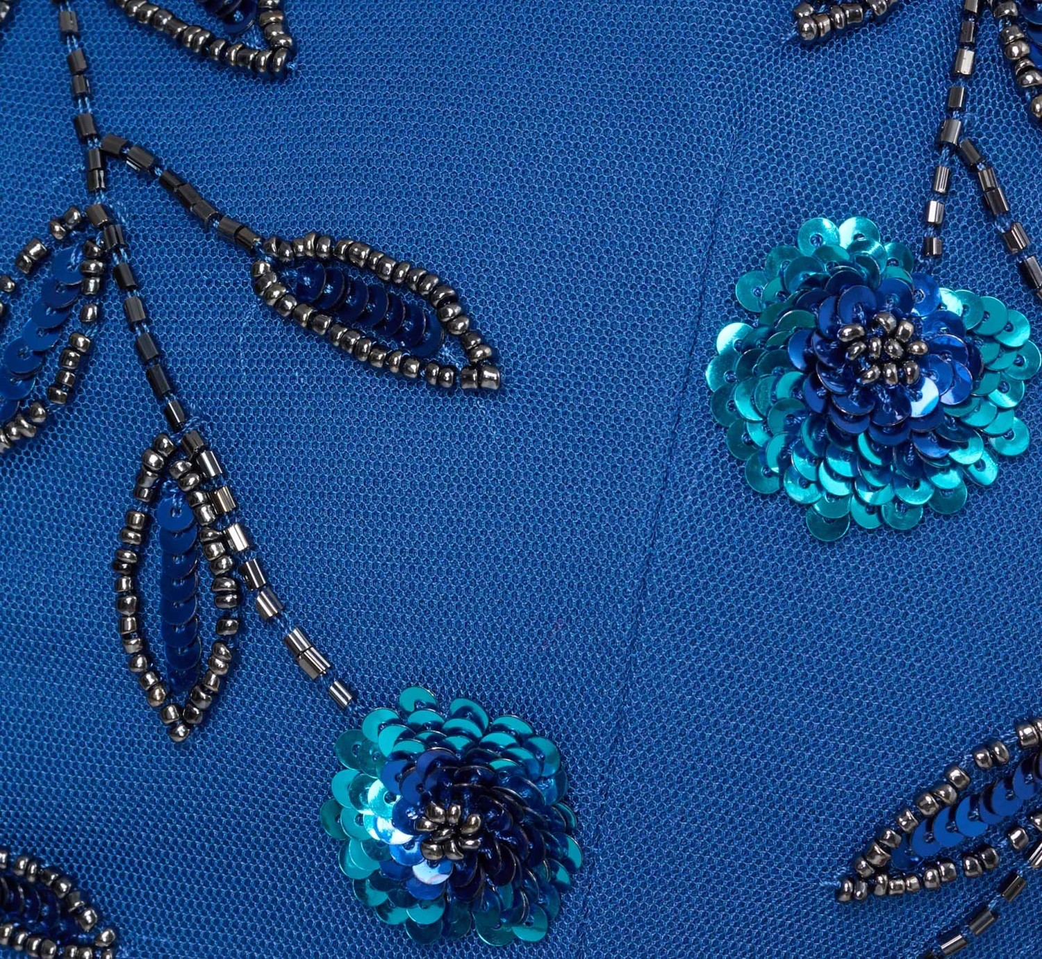 Adrianna Papell 3D Floral Beaded Dress With Sheer Short Sleeves In Blue Horizon 7 Adrianna Papell 3D Floral Beaded Dress With Sheer Short Sleeves In Blue Horizon - Image 7