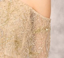 Beaded Cold Shoulder Gown With Popover Bodice In Light Gold -Allure Attire MD1E202408 AA267 Regular Lifestyle