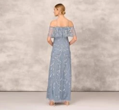 Hand Beaded Cold Shoulder Popover Long A-Line Gown In Vintage Blue -Allure Attire MD1E205785 AC466 Regular Back