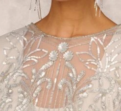 Hand Beaded Illusion Midi-Length Fit-And-Flare Cocktail Dress In Silver -Allure Attire MD1E206654 AA040 Regular Lifestyle