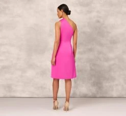 One Shoulder Midi Dress With Pleated Details In Magenta -Allure Attire MD1E207318 AA520 Regular Back