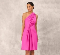 One Shoulder Midi Dress With Pleated Details In Magenta -Allure Attire MD1E207318 AA520 Regular Default 06172c35 db13 4706 a482 077564304e91