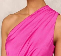 One Shoulder Midi Dress With Pleated Details In Magenta -Allure Attire MD1E207318 AA520 Regular Detail