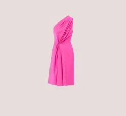 One Shoulder Midi Dress With Pleated Details In Magenta -Allure Attire MD1E207318 AA520 Regular Flat
