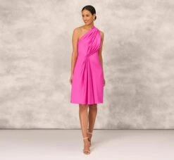 One Shoulder Midi Dress With Pleated Details In Magenta -Allure Attire MD1E207318 AA520 Regular Front