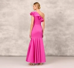 One Shoulder Mermaid Gown With Ruffle Details In Magenta -Allure Attire MD1E207883 AA670 Regular Back