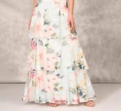 Floral Print Embroidered Long A-Line Gown In Blue Multi -Allure Attire MD1E207899 AA461 Regular Lifestyle