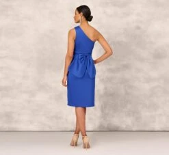 One Shoulder Crepe Cocktail Dress With Slit In Royal Sapphire -Allure Attire MD1E207906 AN401 Regular Back