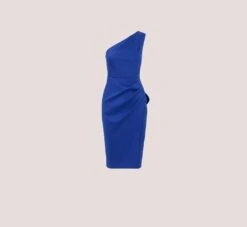 One Shoulder Crepe Cocktail Dress With Slit In Royal Sapphire -Allure Attire MD1E207906 AN401 Regular Flat