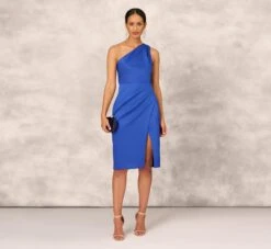 One Shoulder Crepe Cocktail Dress With Slit In Royal Sapphire -Allure Attire MD1E207906 AN401 Regular Side