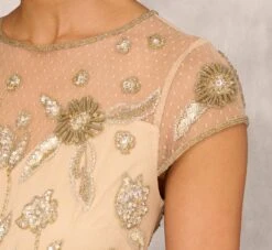 Floral Hand-Beaded Point D Sprit Mesh Illusion Gown In Light Gold -Allure Attire MD1E207924 AA267 Regular Detail